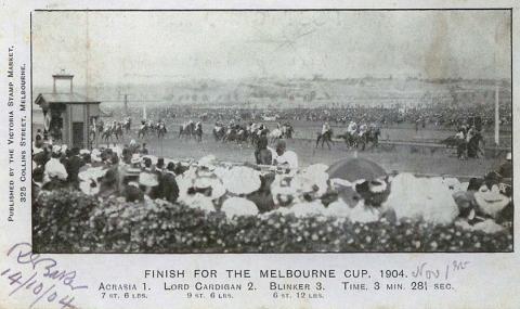 Finish for the Melbourne Cup 1904, Flemington Racecourse, 1904