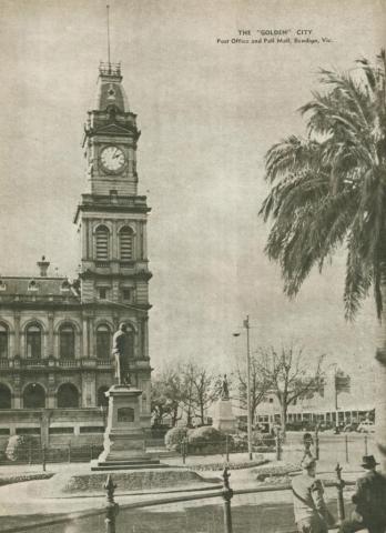 The Golden city, Post Office and Pall Mall, Bendigo, 1954