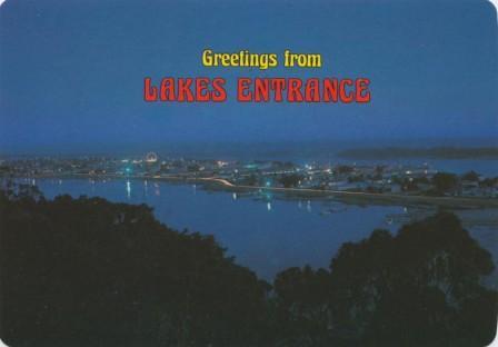 Overlooking North Arm and township at night, Lakes Entrance