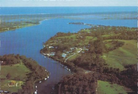 Metung township, lakes and ocean from Chinaman's Creek