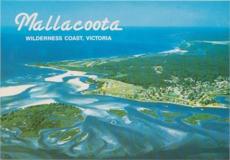 Aerial view of Mallacoota, showing the entrance to the lake system