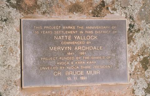 Plaque at Natte Yallock, 2010