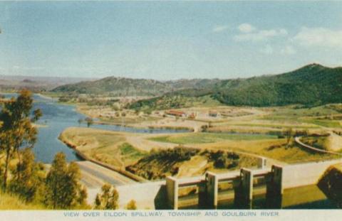 View over Eildon spillway, township and Goulburn River