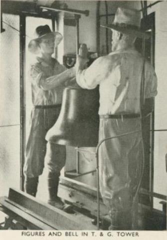 Figues and bell in T.&G. Tower, Geelong