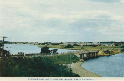 Overlooking North Arm and Bridge, Lakes Entrance, 1955