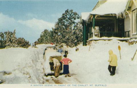 A Winter Scene in front of the Chalet, Mount Buffalo, 1958