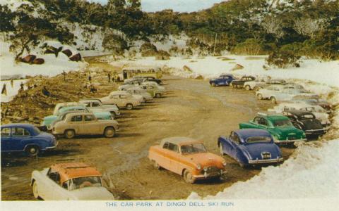 The car park at Dingo Dell Ski Run, Mount Buffalo, 1958