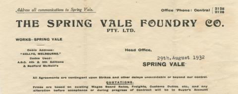 The Spring Vale Foundry -  Letterhead, 1932