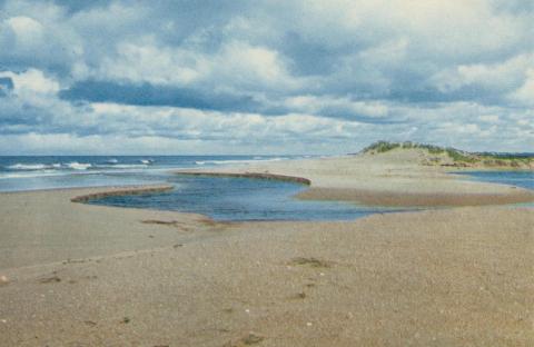 The creek crossing the beach to the sea, Seaspray, 1975