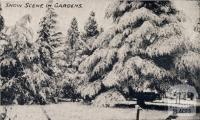 Snow scene in gardens, Beechworth