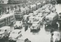 Peak hour traffic on Princes Bridge, Melbourne, 1957