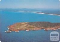 Aerial view of Gabo Island with Mallacoota Lakes and Genoa Peak in background