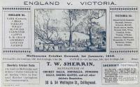 Advertisement for T.W. Sherrin sporting goods c1904, featuring a cricket match at the MCG in 1864