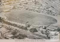 Aerial view of western oval showing new grandstand, Footscray, 1929