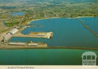 Aerial of Portland Harbour with grain silos and K.S. Anderson Wharf