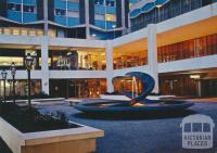 Southern Cross Hotel Plaza and fountain at dusk, Melbourne, 1971