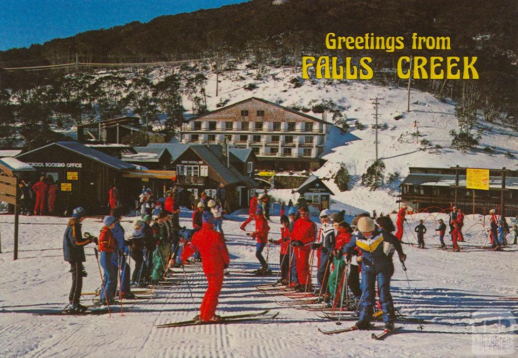 Ski School with Motel in background, Falls Creek