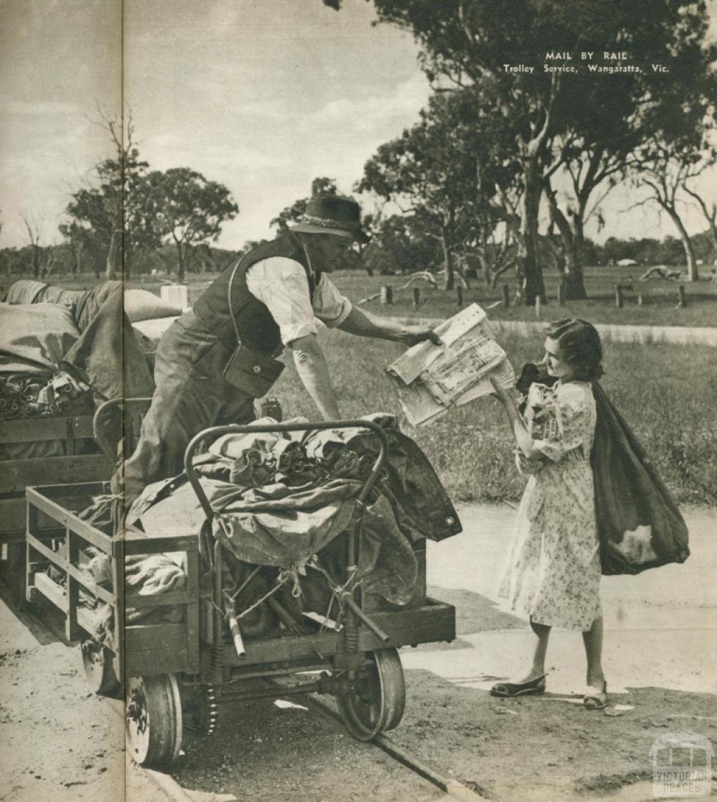 Mail by rail, trolley service, Wangaratta, 1954