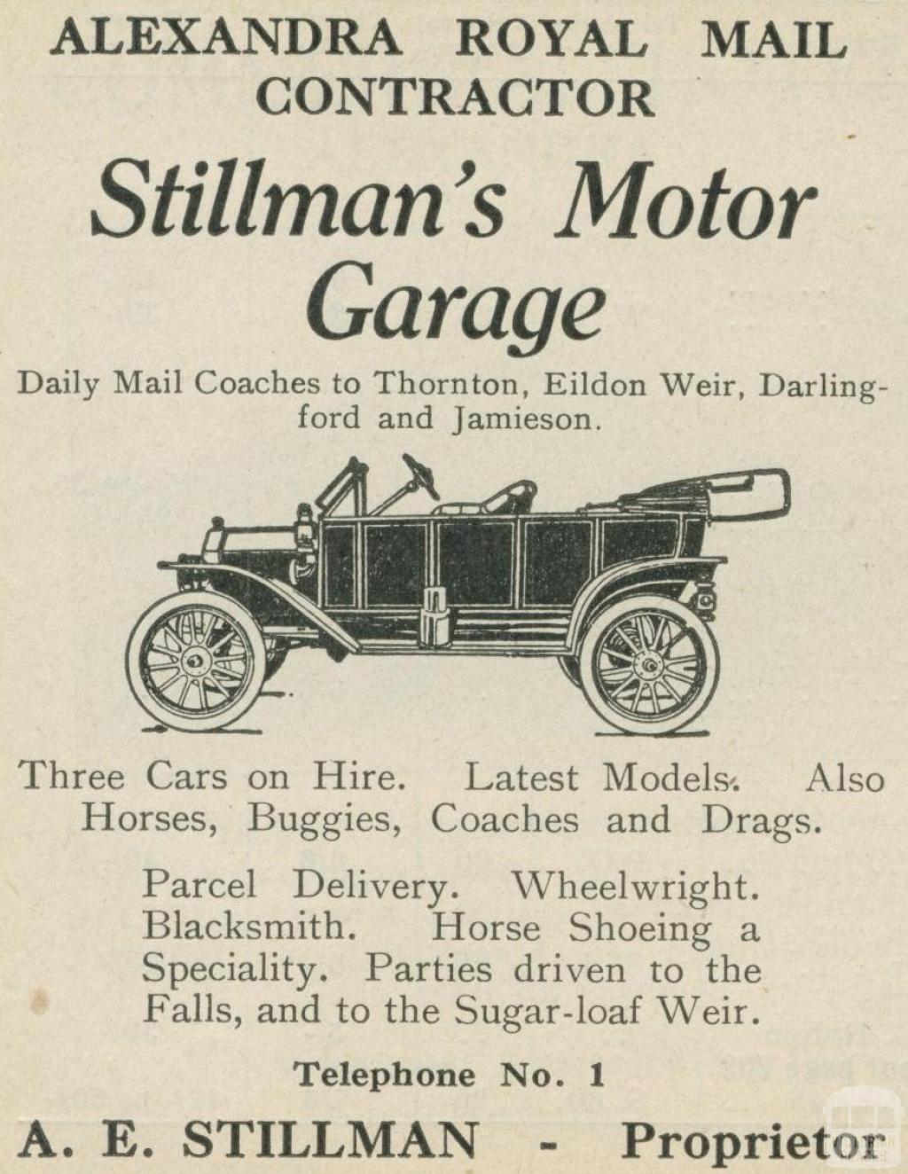 Stillman's Motor Garage, Alexandra, 1918-20