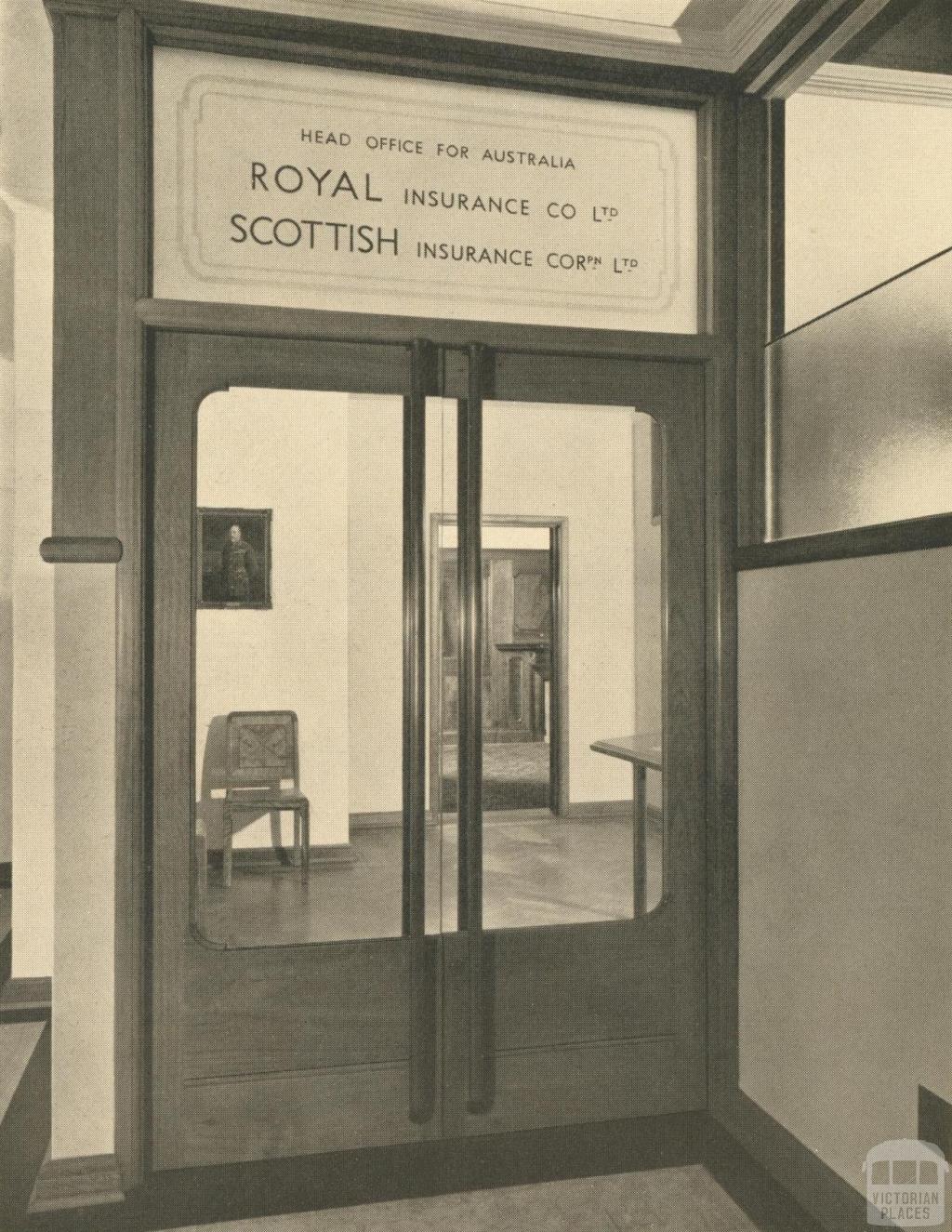 Royal Insurance Building, entrance to head office, Melbourne, 1940