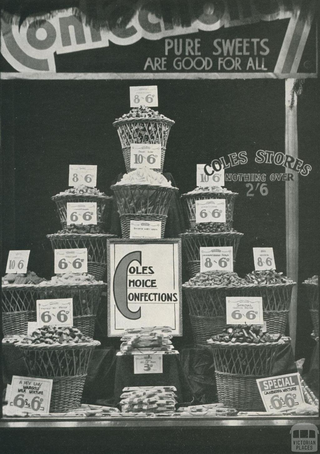 Confectionery window Coles Store, Prahran 1934