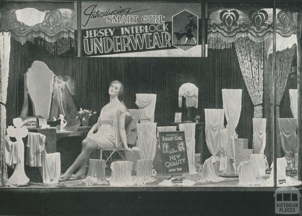 Lingerie window, Coles, Brunswick, 1933