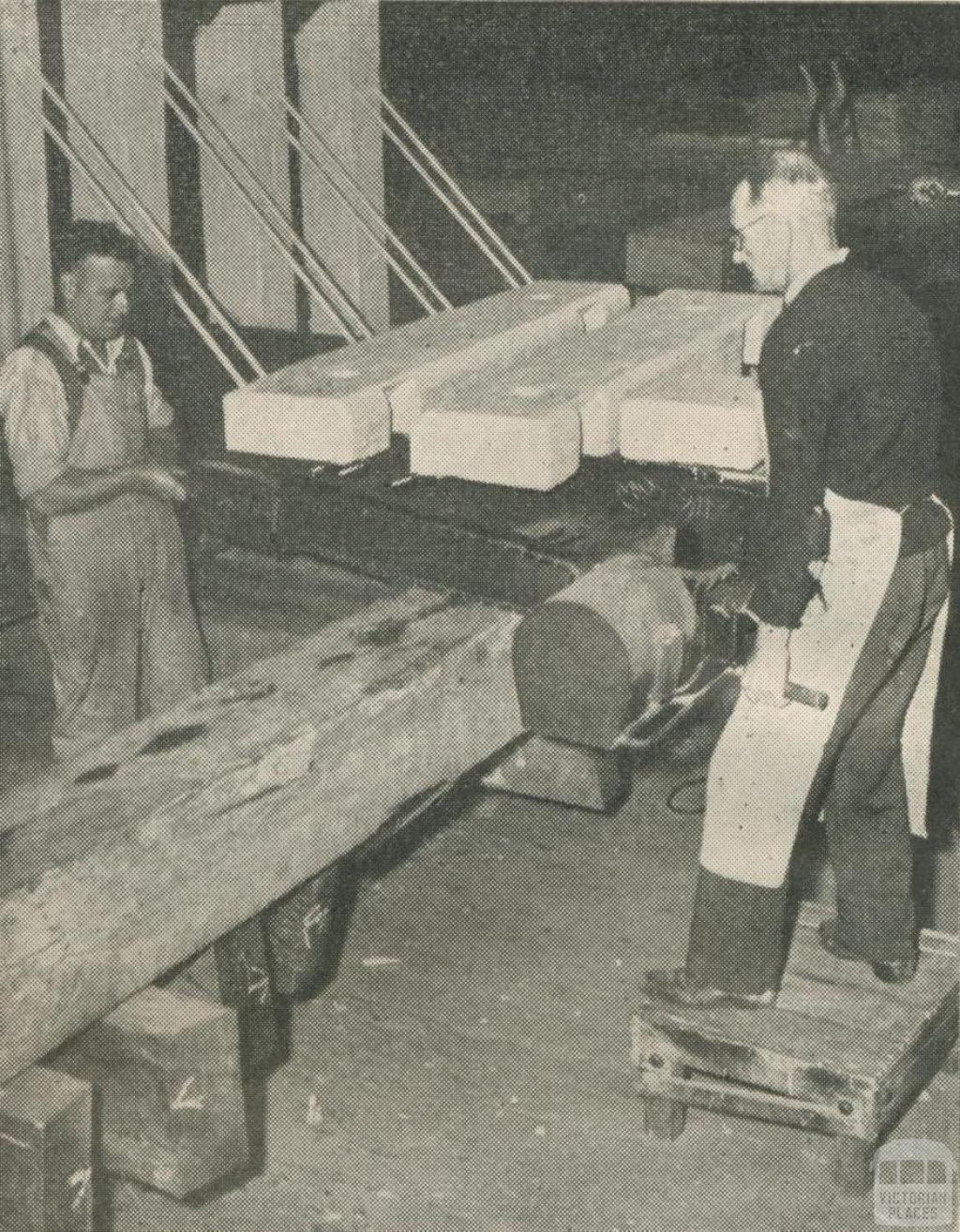 Buffer stops being turned out, Spotswood, 1950
