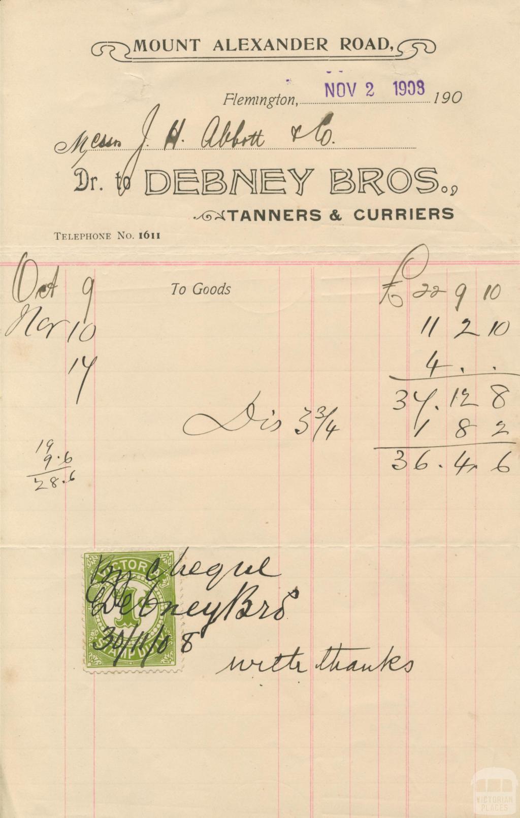 Debney Bros, Flemington, 1908