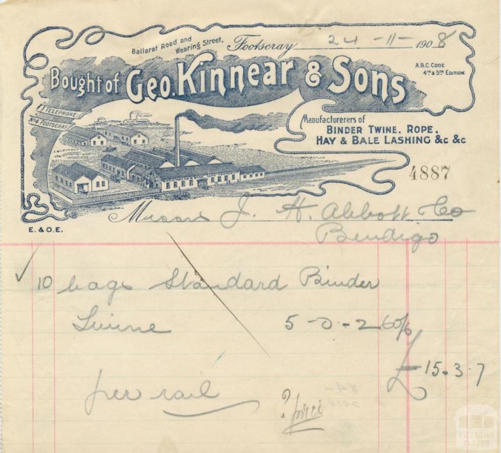 Geo Kinnear & Sons, Footscray, 1908