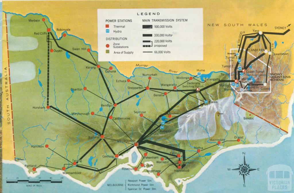 Map of the Victorian electricity supply system, 1971