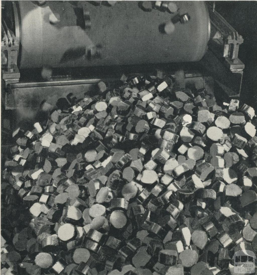 Loading briquettes for despatch, Morwell, 1959