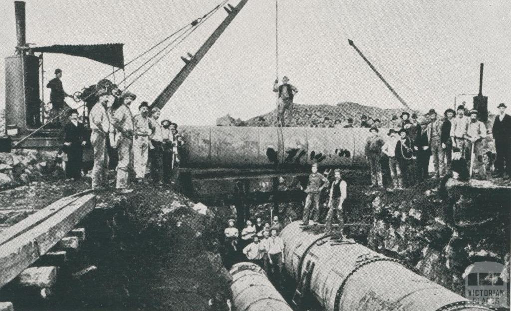 Laying Pipes for Rising Main between Spotswood Pumping Station and the Outfall Sewer at Brooklyn, 1956
