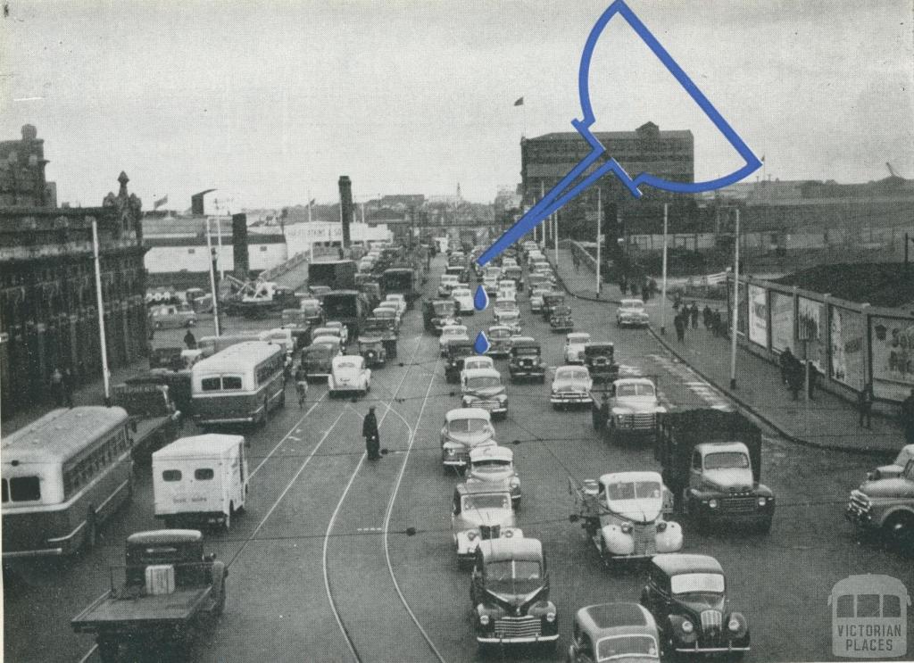 Traffic on Spencer Street Bridge, Melbourne, 1957