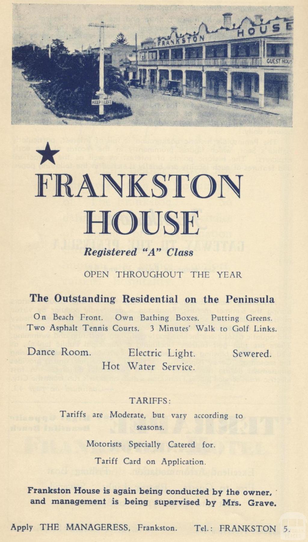 Frankston House, 1949