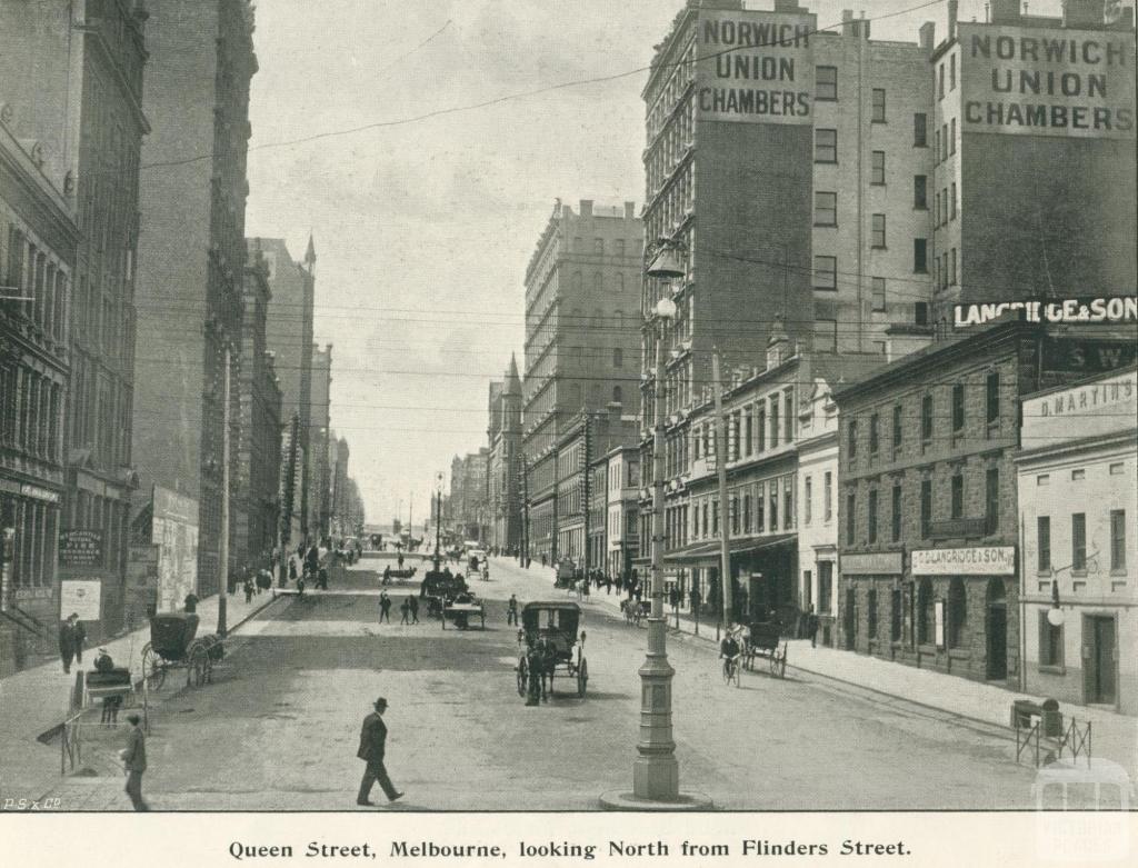 Queen Street, Melbourne, looking north from Flinders Street, 1900