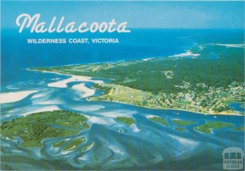 Aerial view of Mallacoota, showing the entrance to the lake system