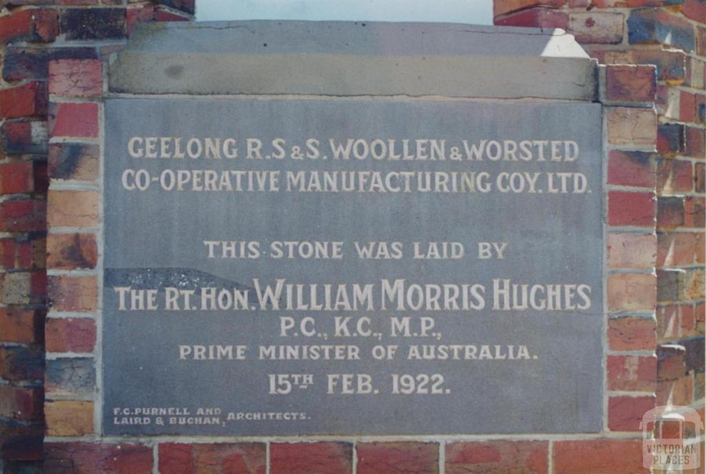 Foundation Stone, R.S.&.S Woollen Mill, Geelong, 1997