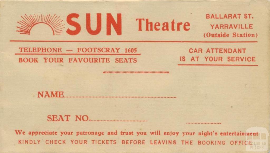 Sun Theatre Ticket, Ballarat Street, Yarraville