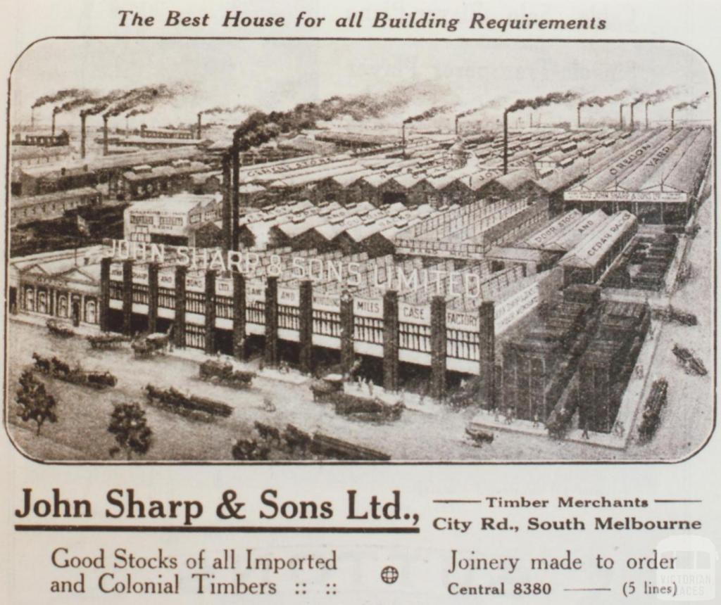 Advertisement, Timber Merchants, South Melbourne, Land Settlement in Victoria, 1920