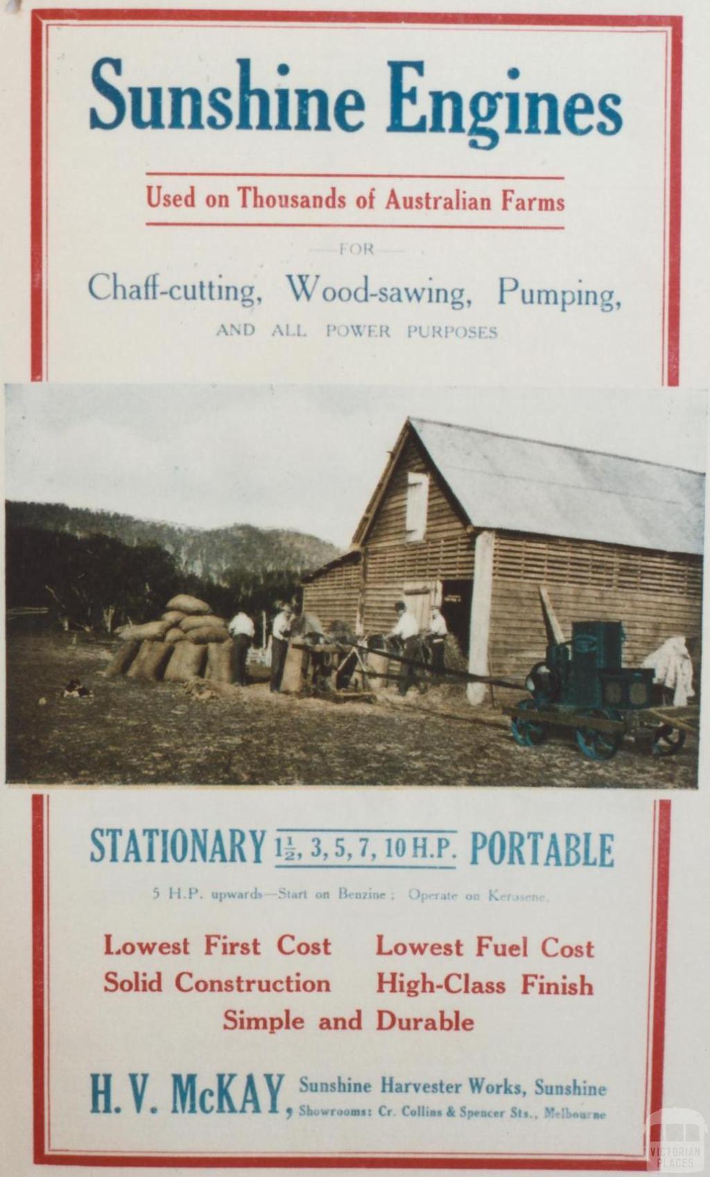 Sunshine Engines, Land Settlement in Victoria, 1920