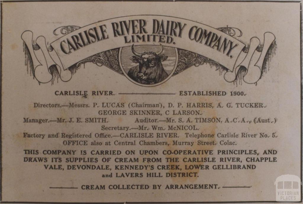 Carlisle River Dairy Company Limited, Colac, 1937