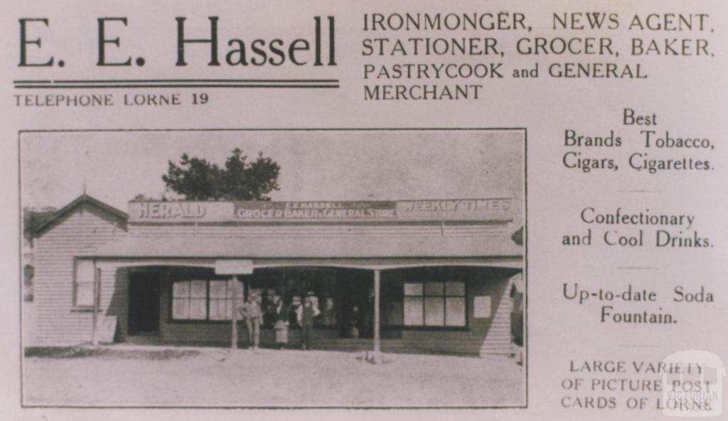 Advertisement, E.E. Hassell Ironmonger, Lorne, 1920