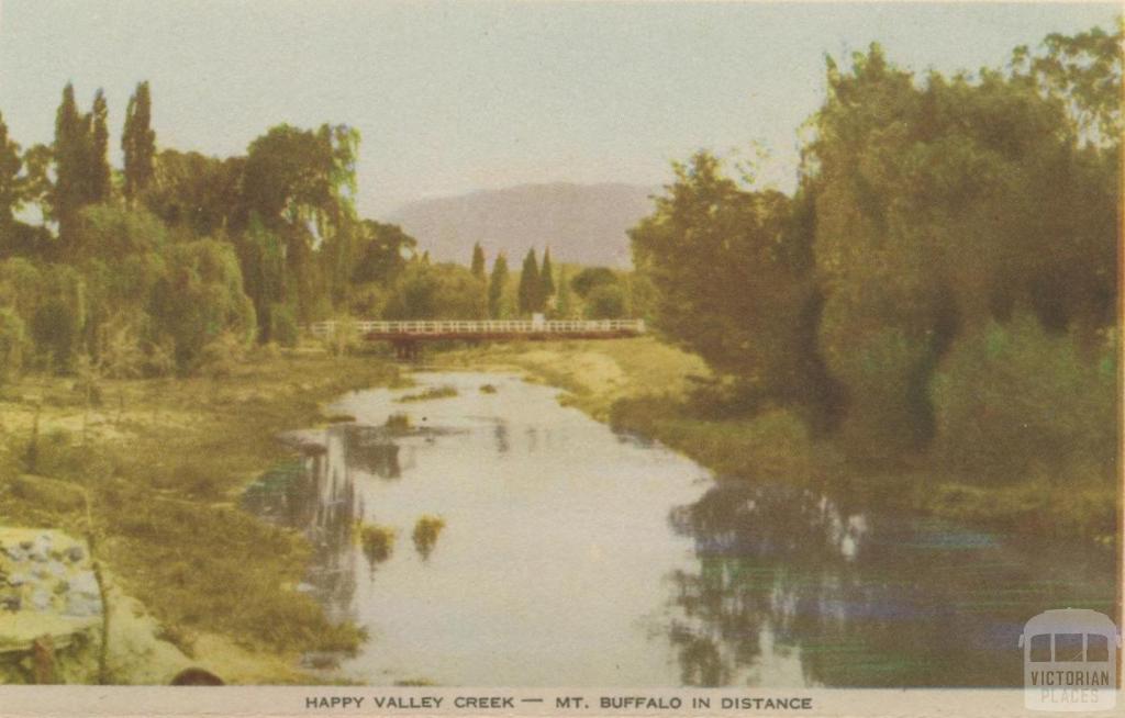 Happy Valley Creek - Mt Buffalo in distance, Myrtleford, 1953