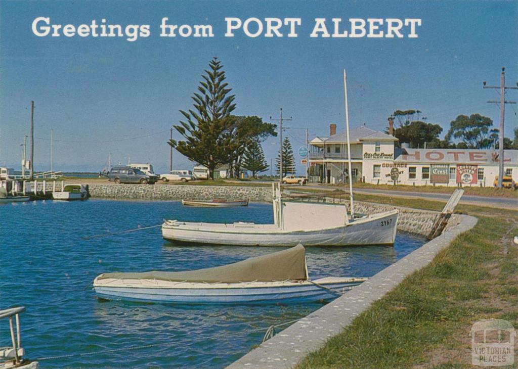 Port Albert showing the views of the historical hotel, 1981