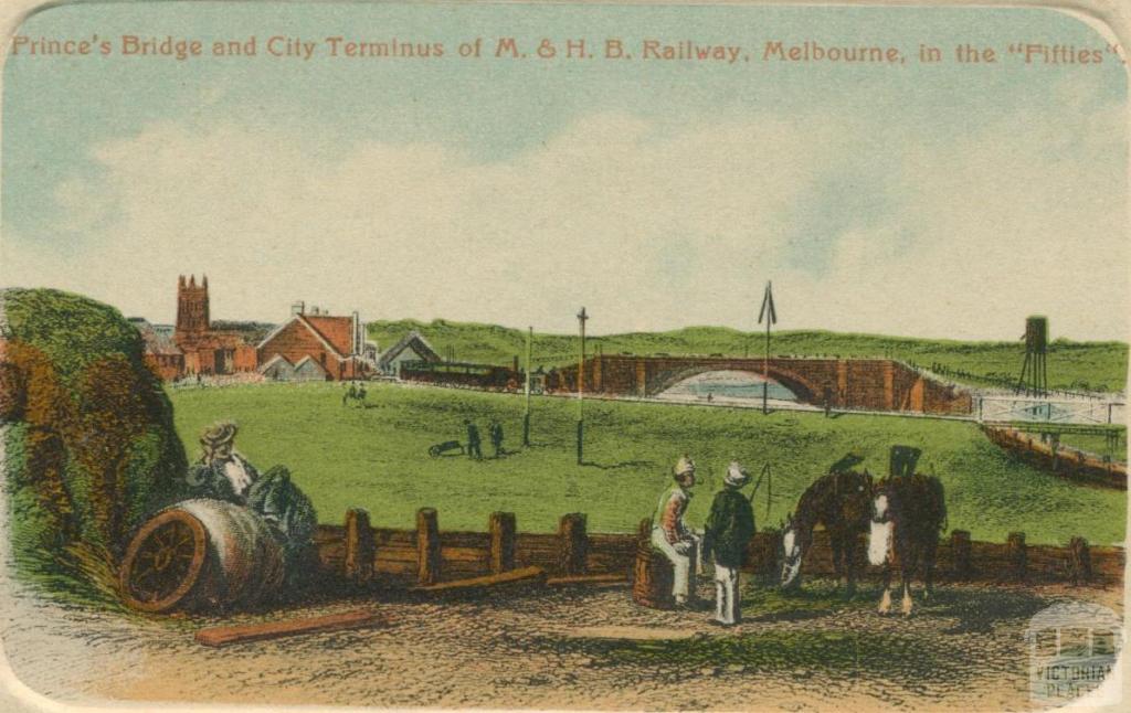 Princes Bridge and City Terminus of M. & H. B. Railway, Melbourne