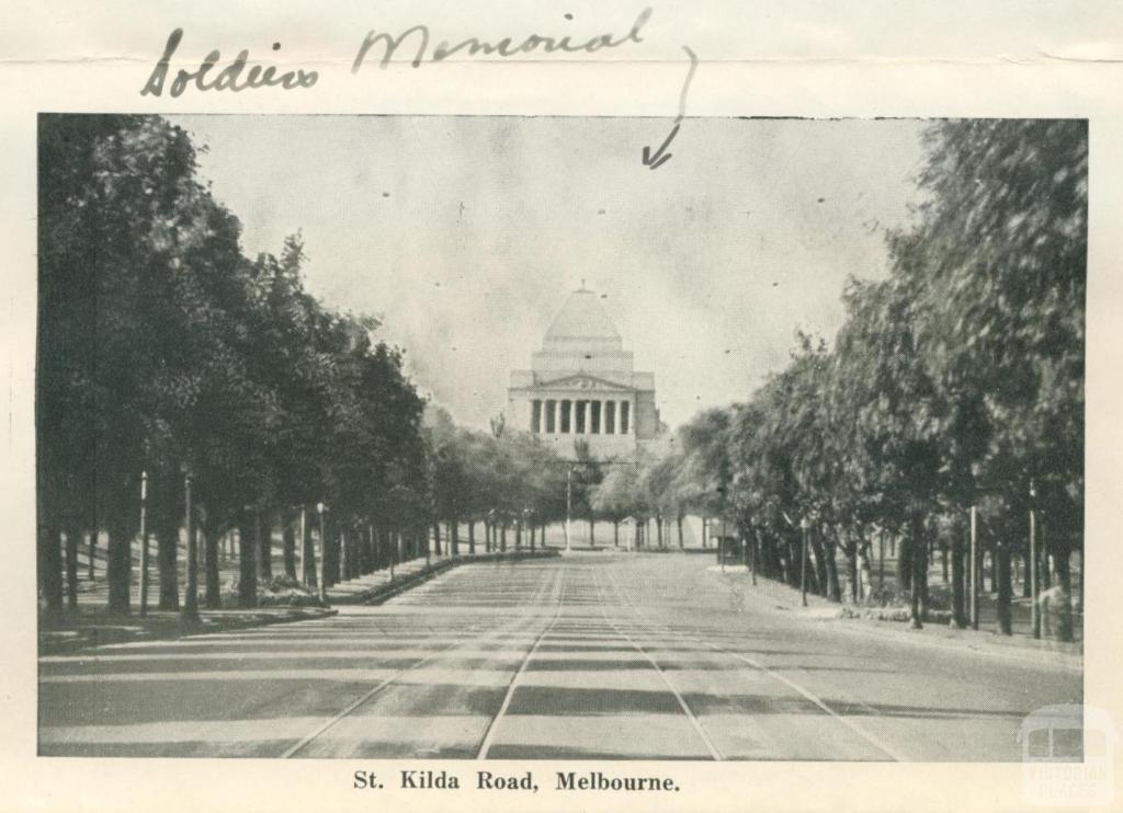 St Kilda Road and Soldiers Memorial, Melbourne, 1942