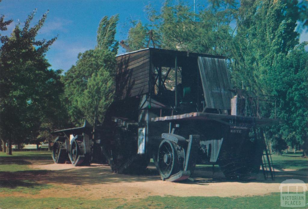 Big Lizzie the tractor engine that cleared the Mallee scrub to establish vine growing, Red Cliffs