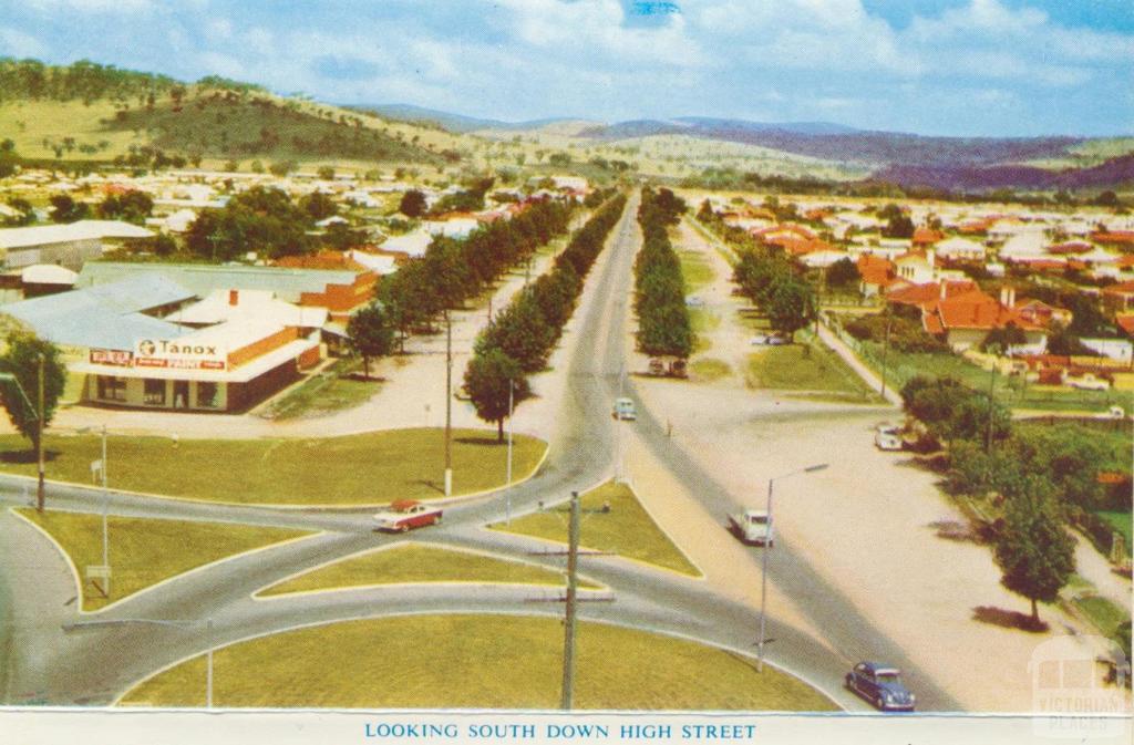 Looking south down High Street, Wodonga, 1965