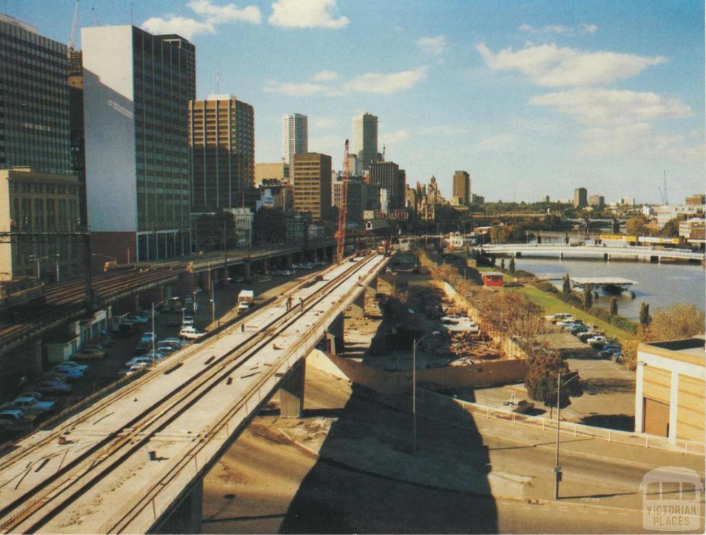 Between Flinders Street and Spencer Street Stations, under construction 1971-82