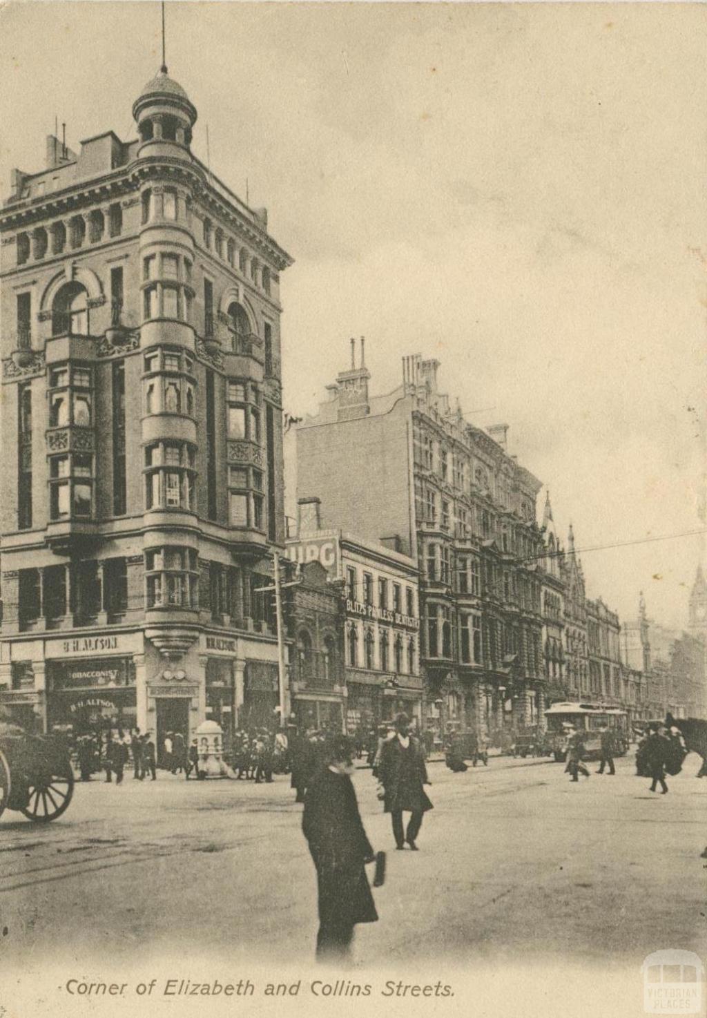 Corner of Elizabeth and Collins Street, Melbourne, 1905